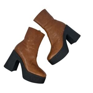 Brother Vellies Empire Platform Ankle Boots Brown Leather Made Italy Womens 6